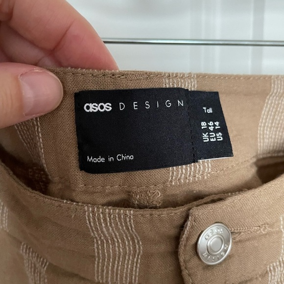 ASOS Linen Blend Tan Striped Wide Leg Pants Size 14 - Picture 4 of 7